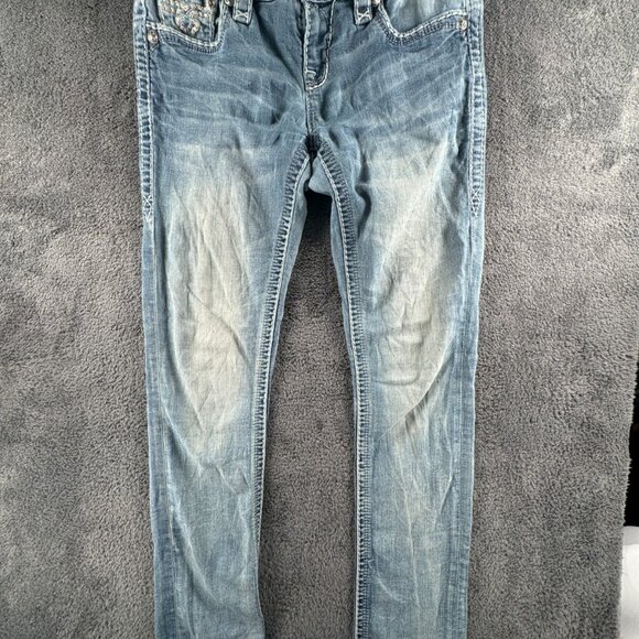 ROCK REVIVAL Women BETTY Straight Designer Blue Jeans Embellished Size 27 Adult - Picture 2 of 16